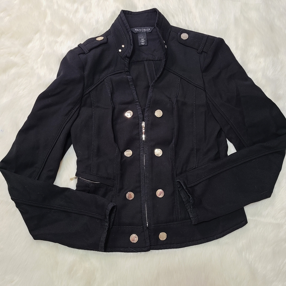 WHBM double breasted black zip front jacket size 2
